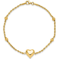 14K Yellow Gold Polished and Diamond-Cut Beaded Puffed Heart Bracelet - 7.75" by Oro Pregiato
