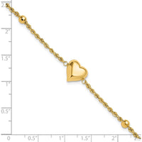 14K Yellow Gold Polished and Diamond-Cut Beaded Puffed Heart Bracelet - 7.75" by Oro Pregiato