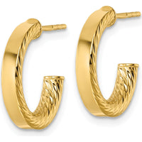 14K Yellow Gold Polished and Diamond-Cut C-Hoop Post Earrings - 15.25mm Length by 0