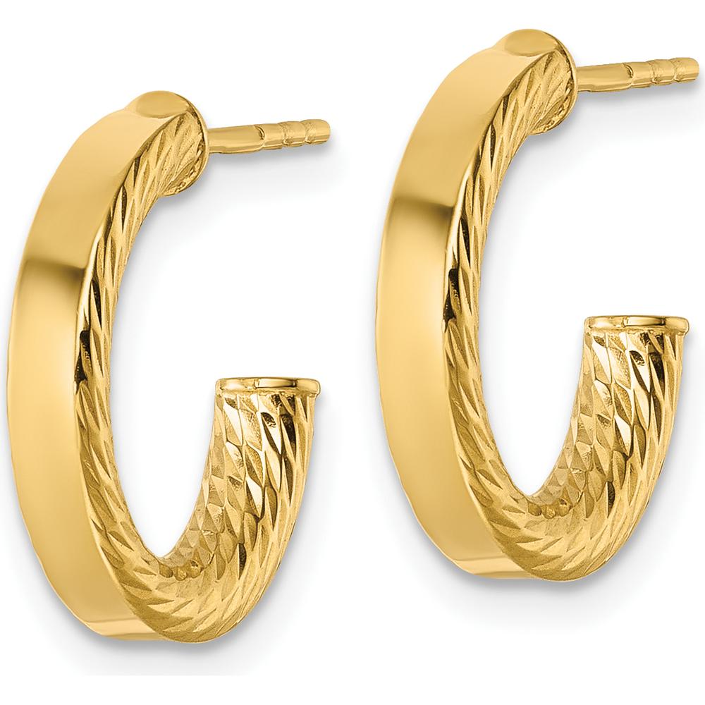 14K Yellow Gold Polished and Diamond-Cut C-Hoop Post Earrings - 15.25mm Length by 0