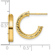 14K Yellow Gold Polished and Diamond-Cut C-Hoop Post Earrings - 15.25mm Length by 0