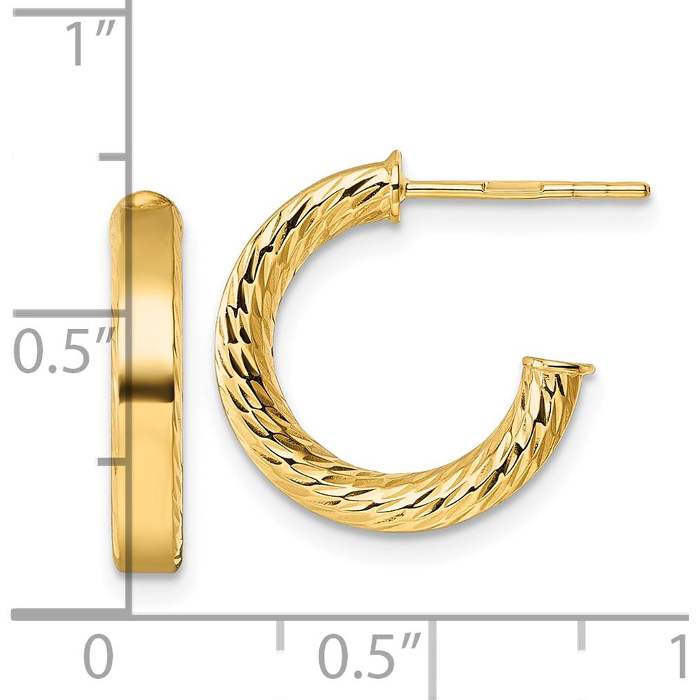 14K Yellow Gold Polished and Diamond-Cut C-Hoop Post Earrings - 15.25mm Length by 0