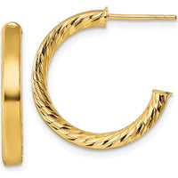 14K Yellow Gold Polished and Diamond-Cut C-Hoop Post Earrings - 20mm by 0