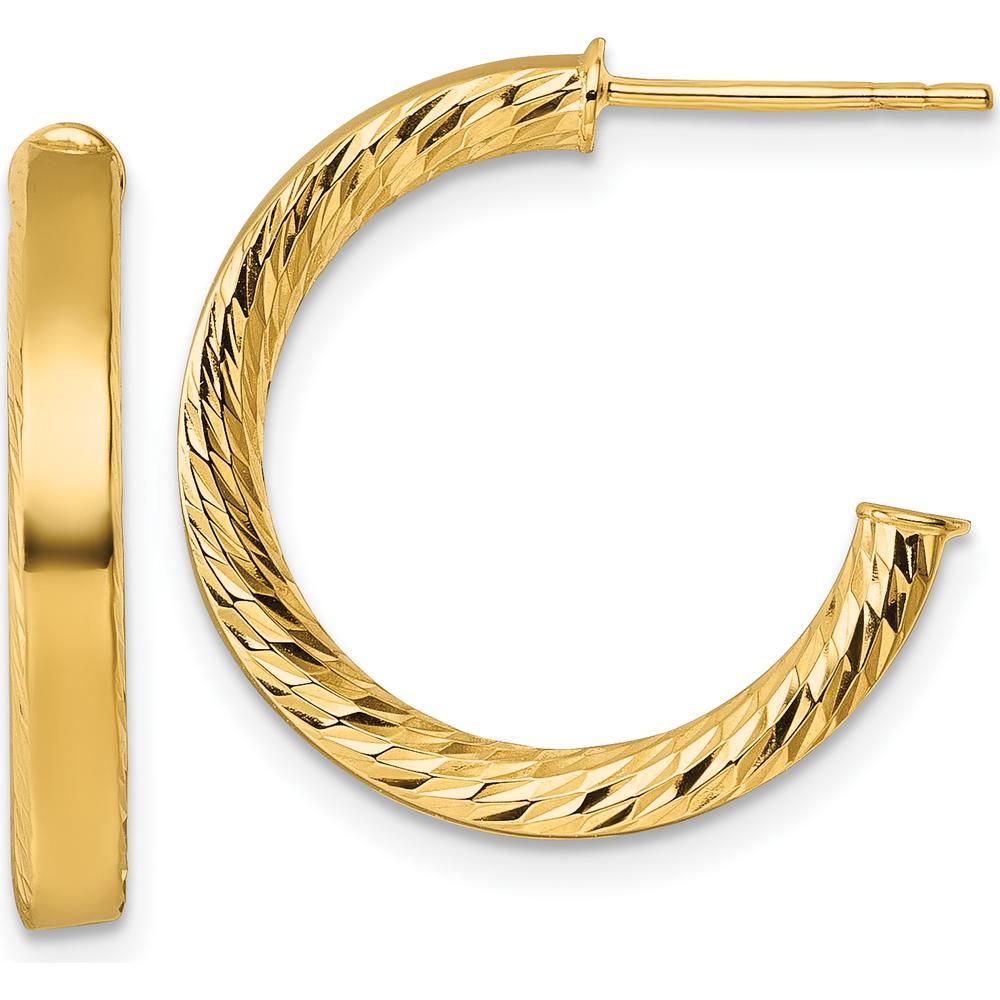 14K Yellow Gold Polished and Diamond-Cut C-Hoop Post Earrings - 20mm by 0