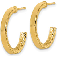 14K Yellow Gold Polished and Diamond-Cut C-Hoop Post Earrings - 20mm by 0