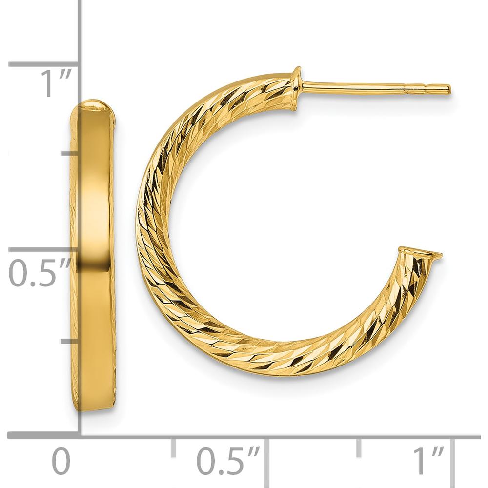 14K Yellow Gold Polished and Diamond-Cut C-Hoop Post Earrings - 20mm by 0