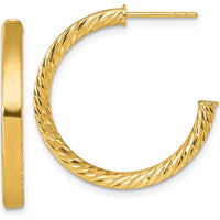 14K Yellow Gold Polished and Diamond-Cut C-Hoop Post Earrings - 25mm by 0