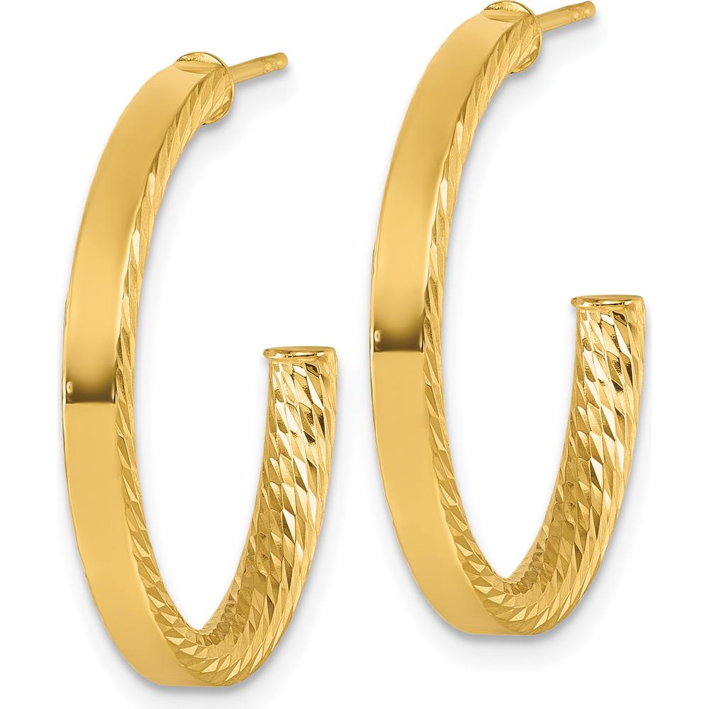 14K Yellow Gold Polished and Diamond-Cut C-Hoop Post Earrings - 25mm by 0