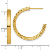 14K Yellow Gold Polished and Diamond-Cut C-Hoop Post Earrings - 25mm by 0