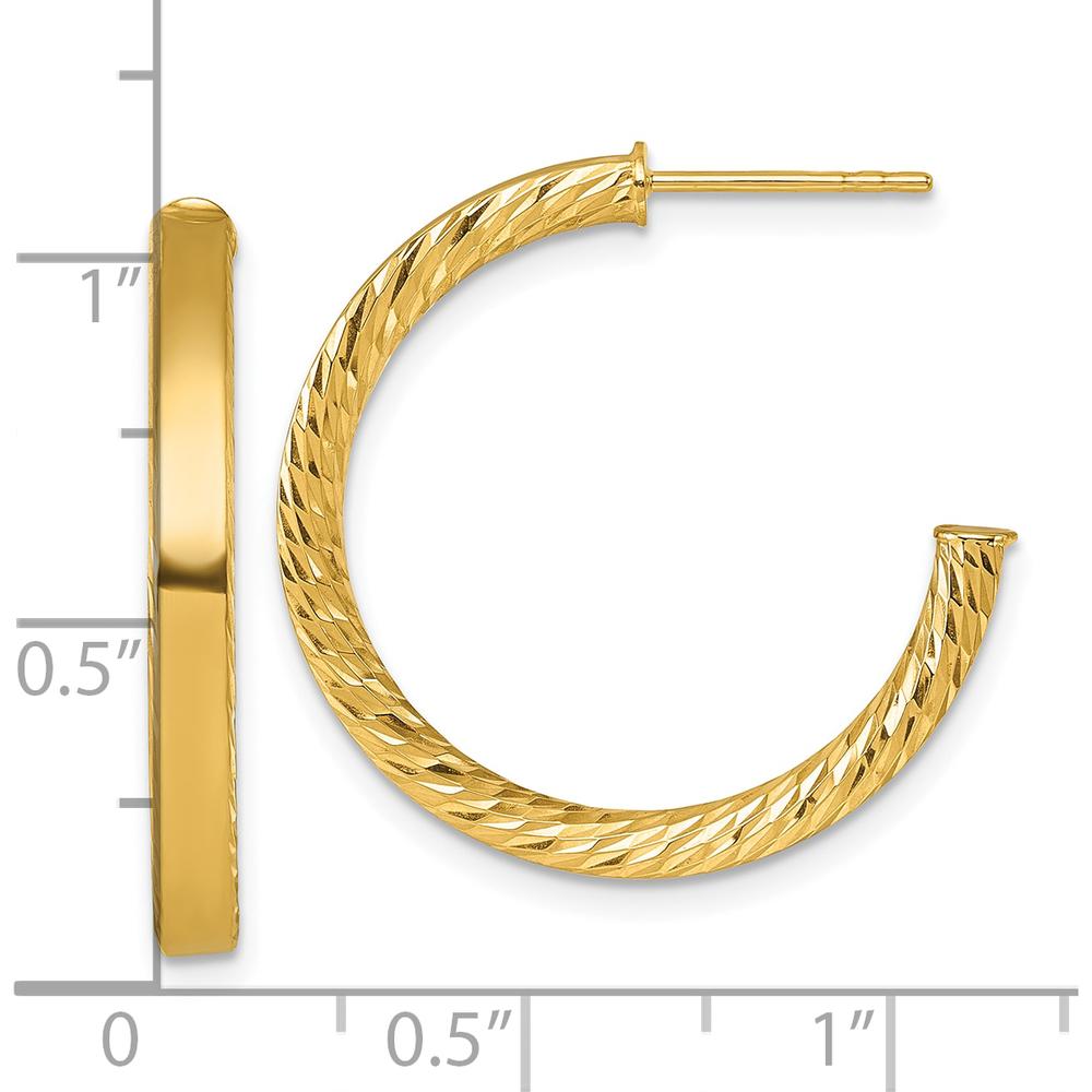 14K Yellow Gold Polished and Diamond-Cut C-Hoop Post Earrings - 25mm by 0