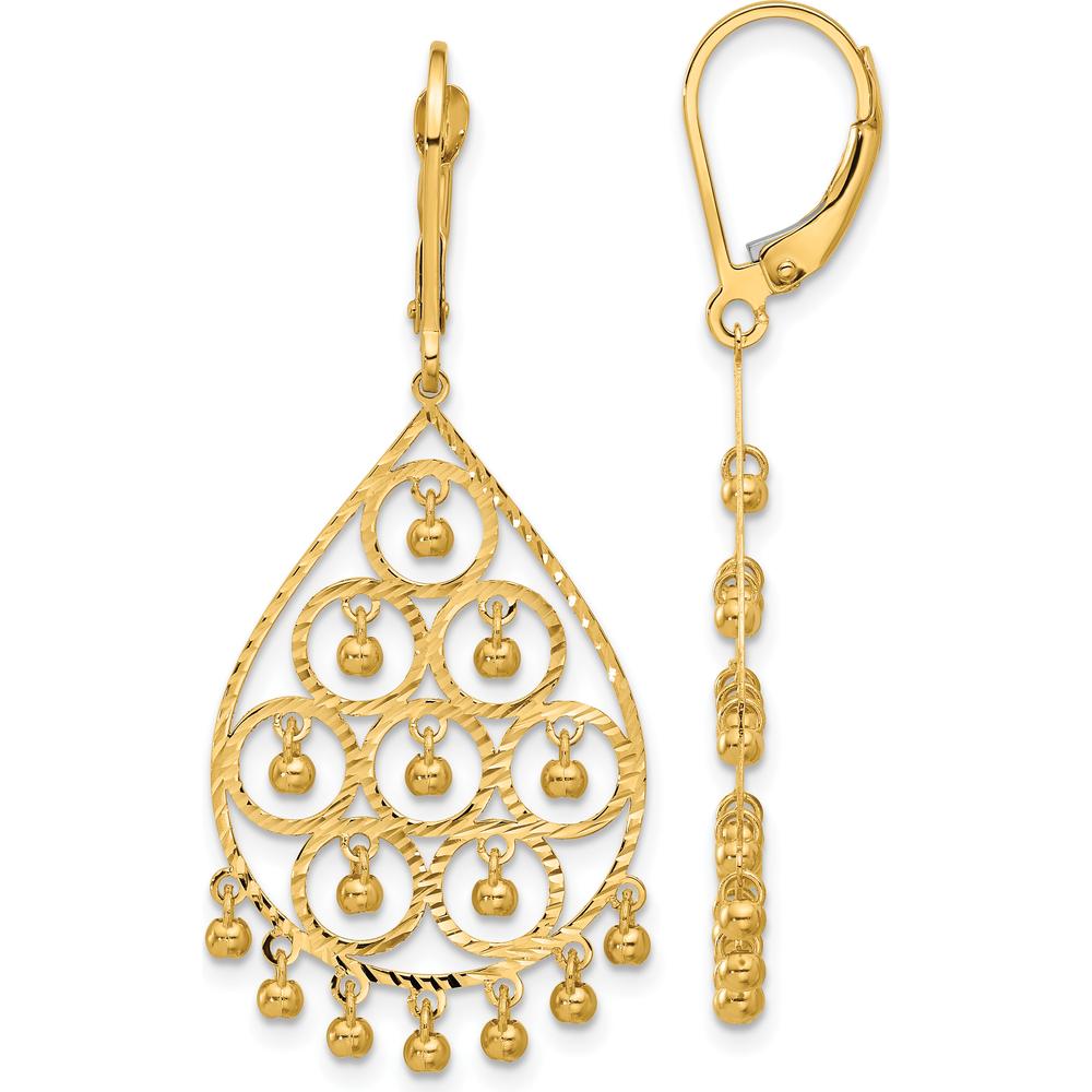 14K Yellow Gold Polished and Diamond-Cut Chandelier Dangle Earrings - 45mm Length by 0
