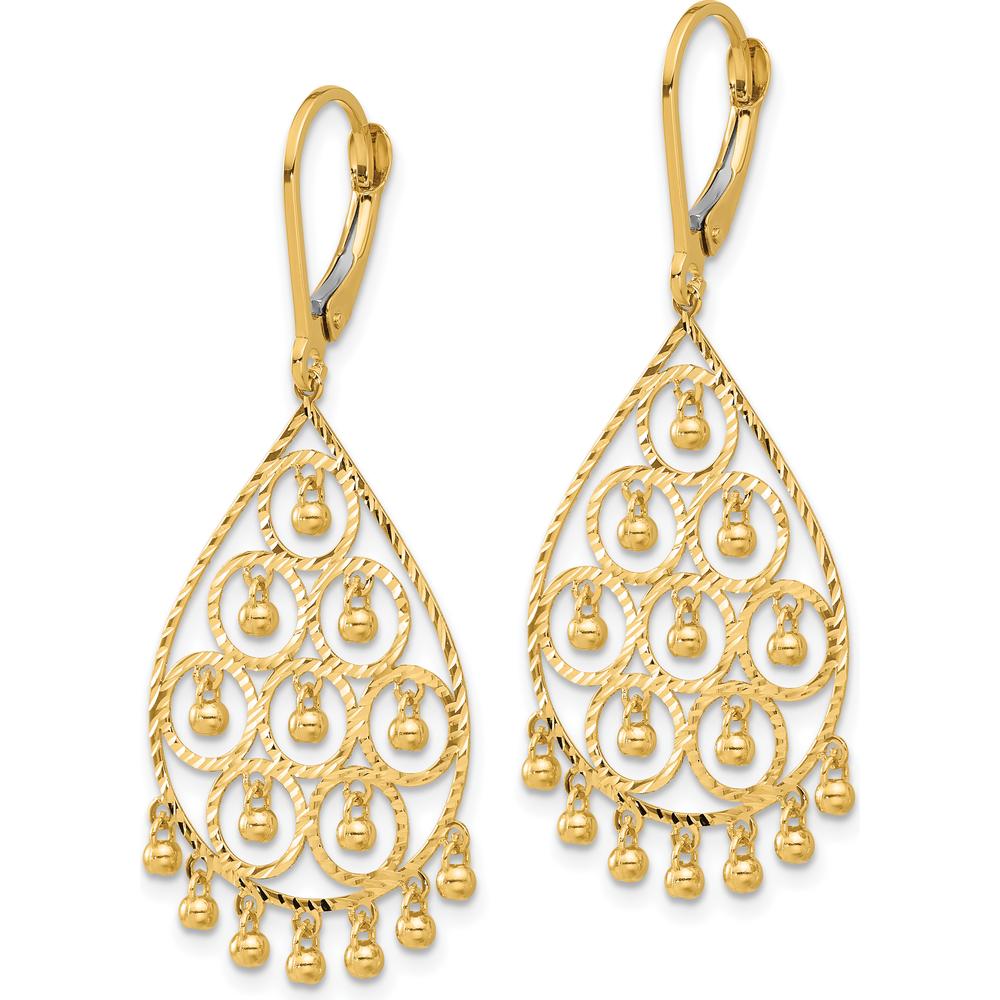 14K Yellow Gold Polished and Diamond-Cut Chandelier Dangle Earrings - 45mm Length by 0