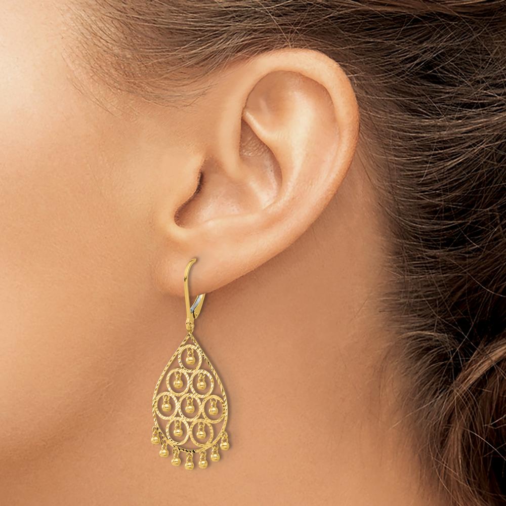 14K Yellow Gold Polished and Diamond-Cut Chandelier Dangle Earrings - 45mm Length by 0