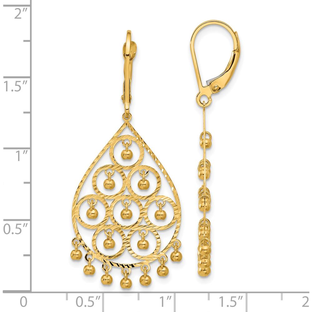 14K Yellow Gold Polished and Diamond-Cut Chandelier Dangle Earrings - 45mm Length by 0