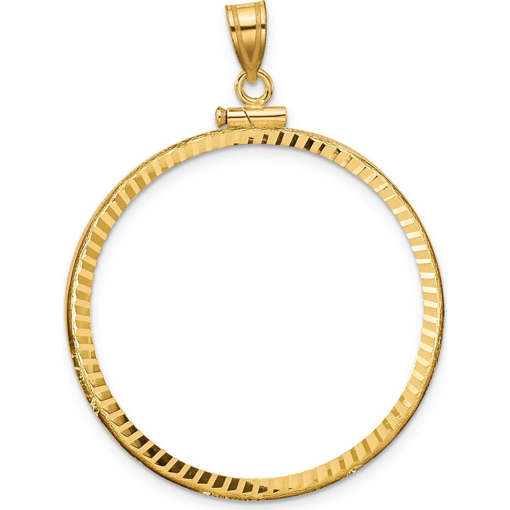 14K Yellow Gold Polished and Diamond-Cut Coin Bezel Pendant - 47.5mm Length by Numis Coin Jewelry