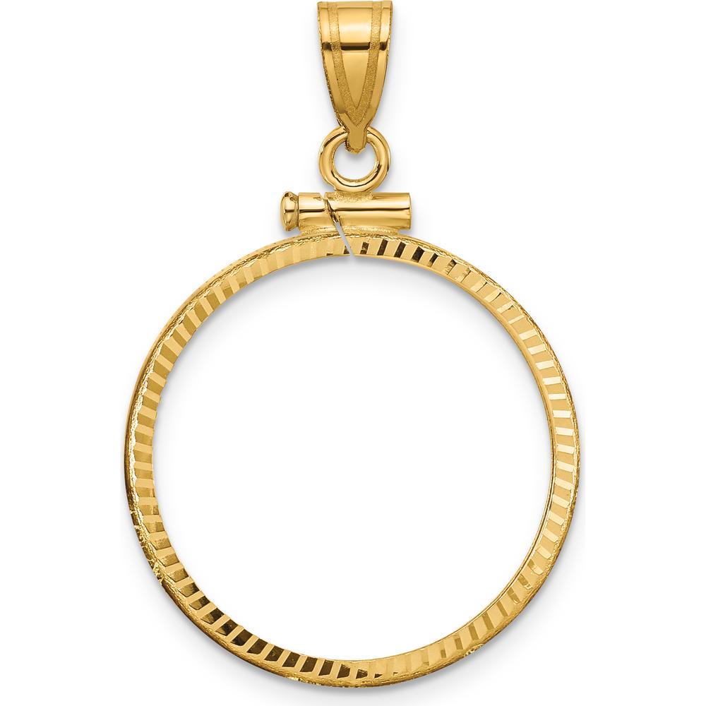 14K Yellow Gold Polished and Diamond-cut Coin Bezel Pendant with Screw Top - Holds 1/4 oz. American Eagle Coin by Numis Coin Jewelry
