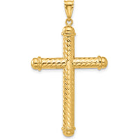 14K Yellow Gold Polished and Diamond-Cut Cross Pendant - 41.5mm Length by Oro Pregiato