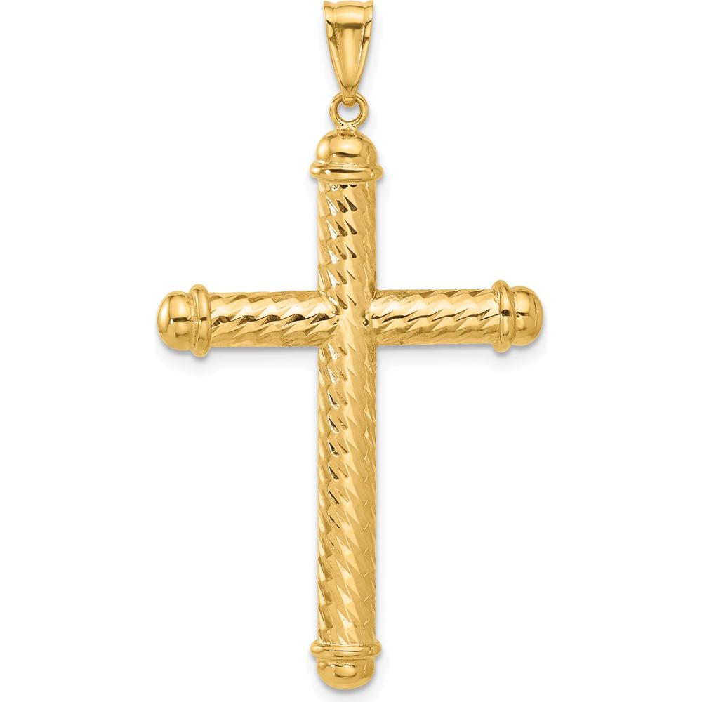 14K Yellow Gold Polished and Diamond-Cut Cross Pendant - 41.5mm Length by Oro Pregiato