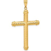 14K Yellow Gold Polished and Diamond-Cut Cross Pendant - 41.5mm Length by Oro Pregiato