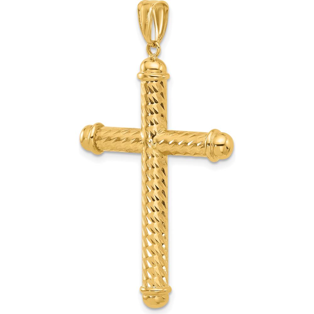14K Yellow Gold Polished and Diamond-Cut Cross Pendant - 41.5mm Length by Oro Pregiato