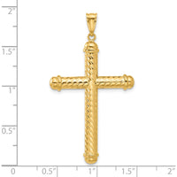 14K Yellow Gold Polished and Diamond-Cut Cross Pendant - 41.5mm Length by Oro Pregiato