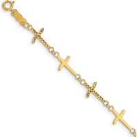 14K Yellow Gold Polished and Diamond-Cut Crosses 7" Bracelet with 1" Extender by Oro Pregiato