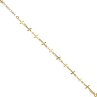 14K Yellow Gold Polished and Diamond-Cut Crosses 7" Bracelet with 1" Extender by Oro Pregiato