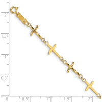 14K Yellow Gold Polished and Diamond-Cut Crosses 7" Bracelet with 1" Extender by Oro Pregiato