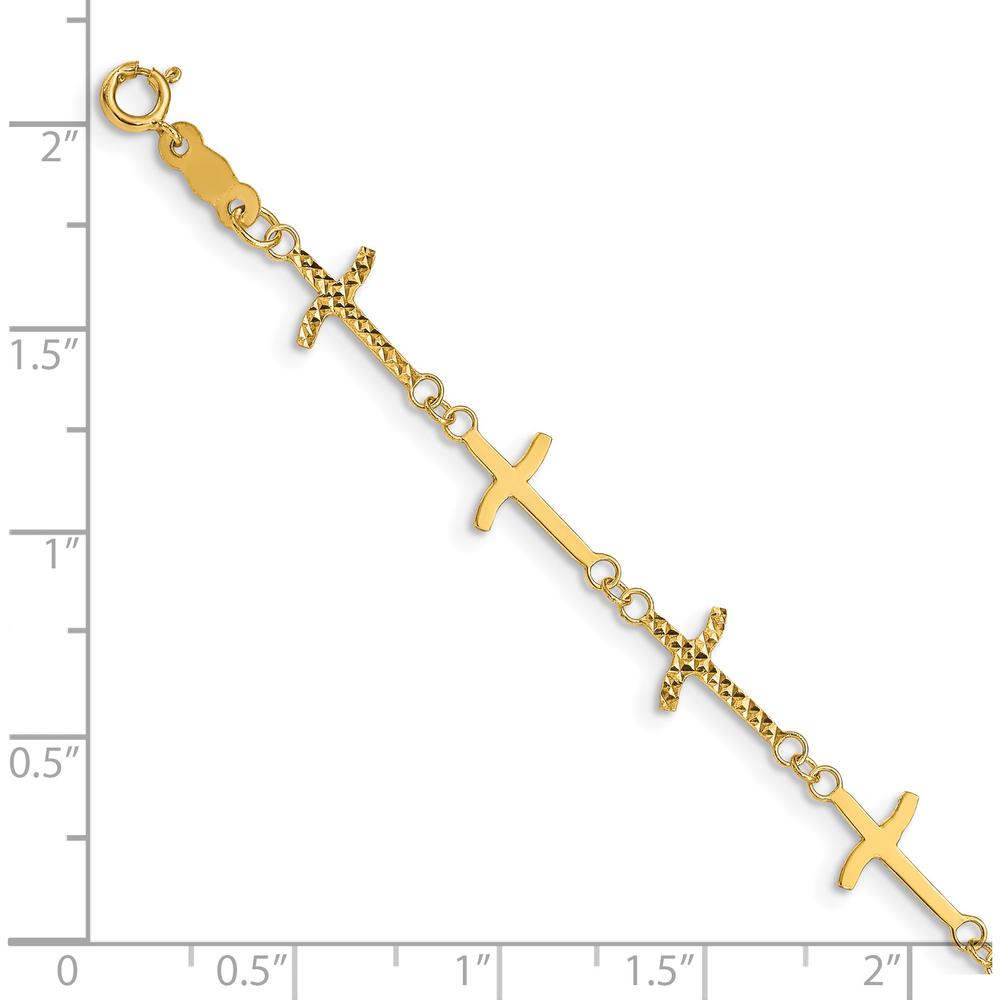 14K Yellow Gold Polished and Diamond-Cut Crosses 7" Bracelet with 1" Extender by Oro Pregiato