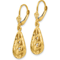 14K Yellow Gold Polished and Diamond-Cut Dangle Leverback Earrings - Elegant Drop Design by Oro Pregiato