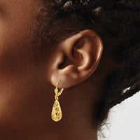14K Yellow Gold Polished and Diamond-Cut Dangle Leverback Earrings - Elegant Drop Design by Oro Pregiato