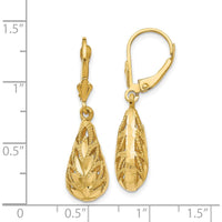 14K Yellow Gold Polished and Diamond-Cut Dangle Leverback Earrings - Elegant Drop Design by Oro Pregiato