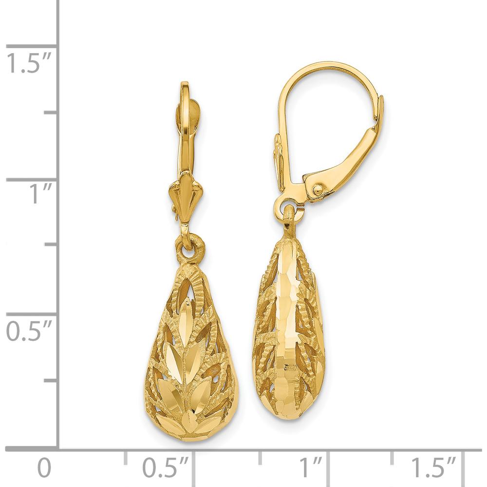 14K Yellow Gold Polished and Diamond-Cut Dangle Leverback Earrings - Elegant Drop Design by Oro Pregiato