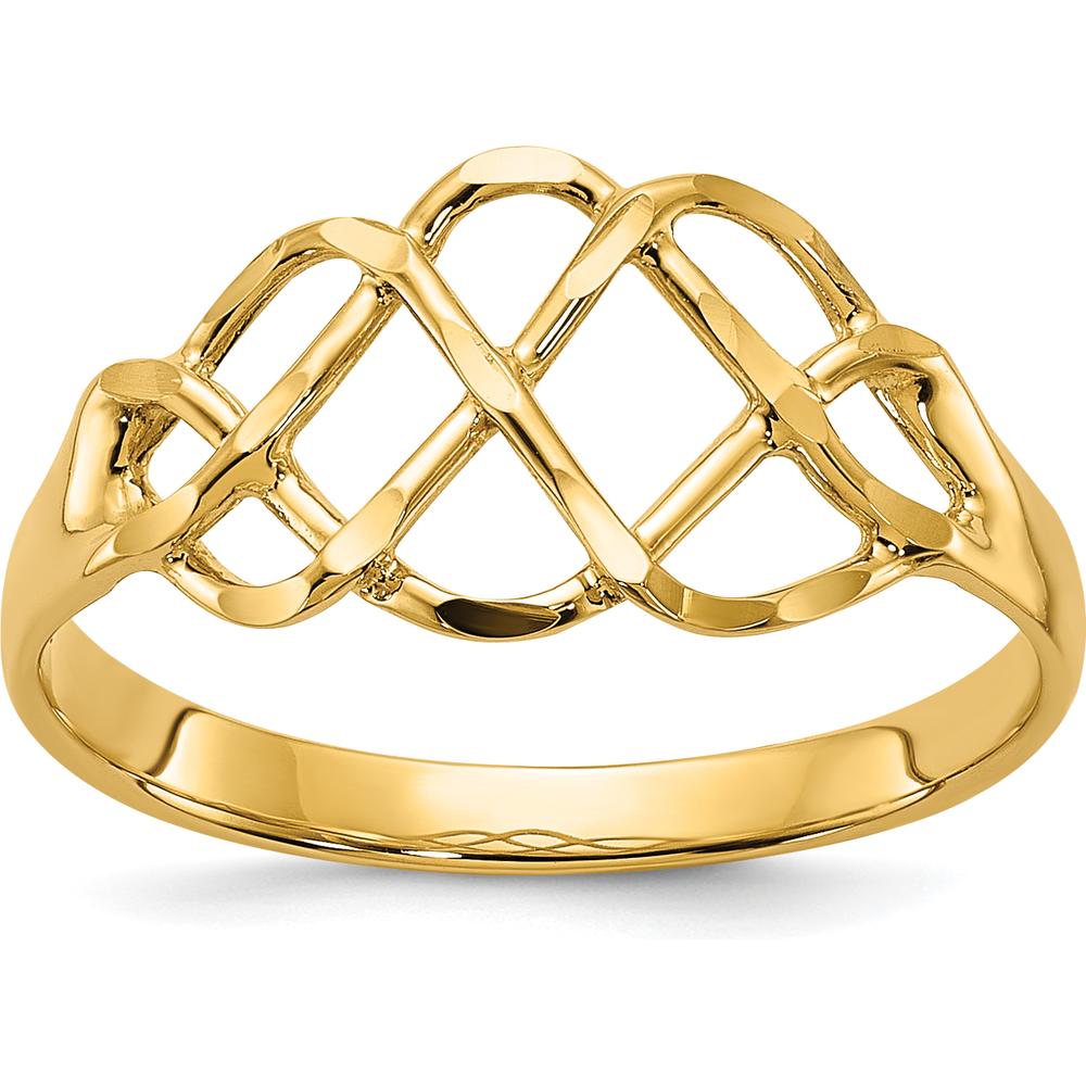 14K Yellow Gold Polished and Diamond-Cut Fancy Fashion Ring with Tapered Band by Oro Pregiato