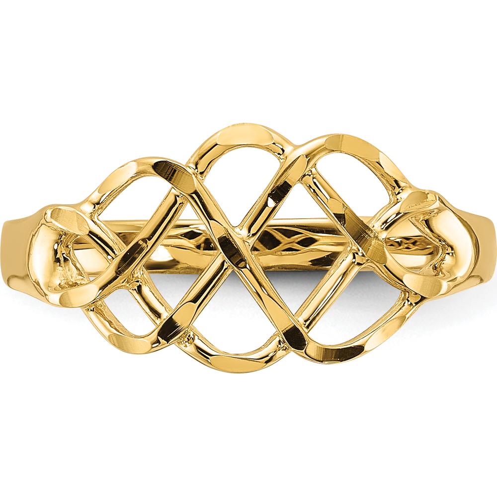 14K Yellow Gold Polished and Diamond-Cut Fancy Fashion Ring with Tapered Band by Oro Pregiato