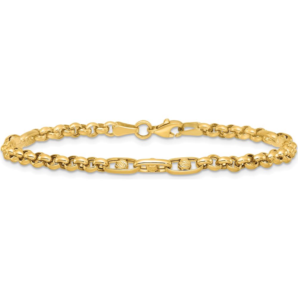 14K Yellow Gold Polished and Diamond-cut Fancy Link 7.5" Bracelet by 0