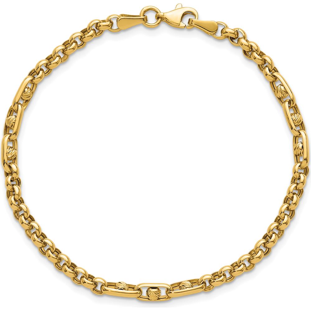 14K Yellow Gold Polished and Diamond-cut Fancy Link 7.5" Bracelet by 0