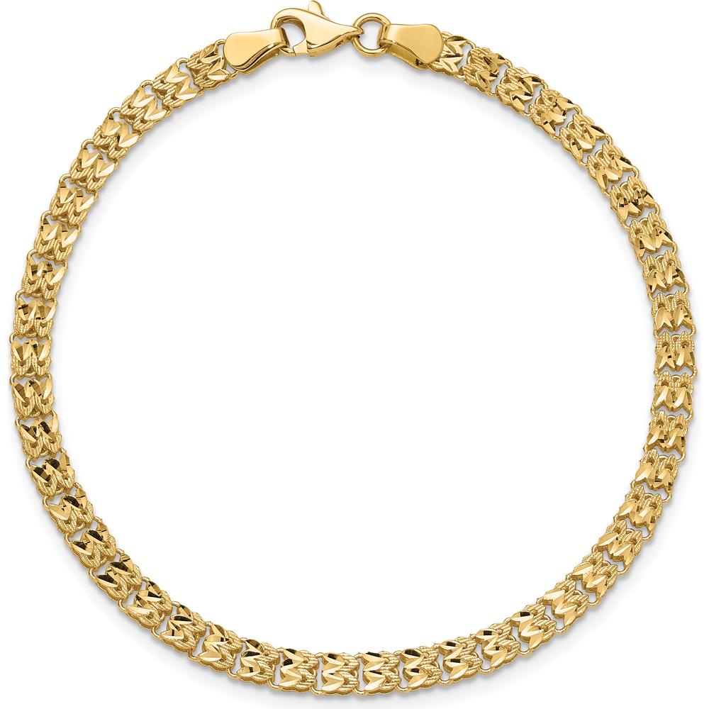 14K Yellow Gold Polished and Diamond-Cut Fancy Link 7.75" Bracelet by Oro Pregiato