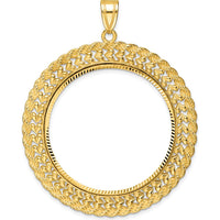 14K Yellow Gold Polished and Diamond-Cut Heart and Rope Coin Bezel Pendant - 44.8mm Width, 48mm Length by Numis Coin Jewelry