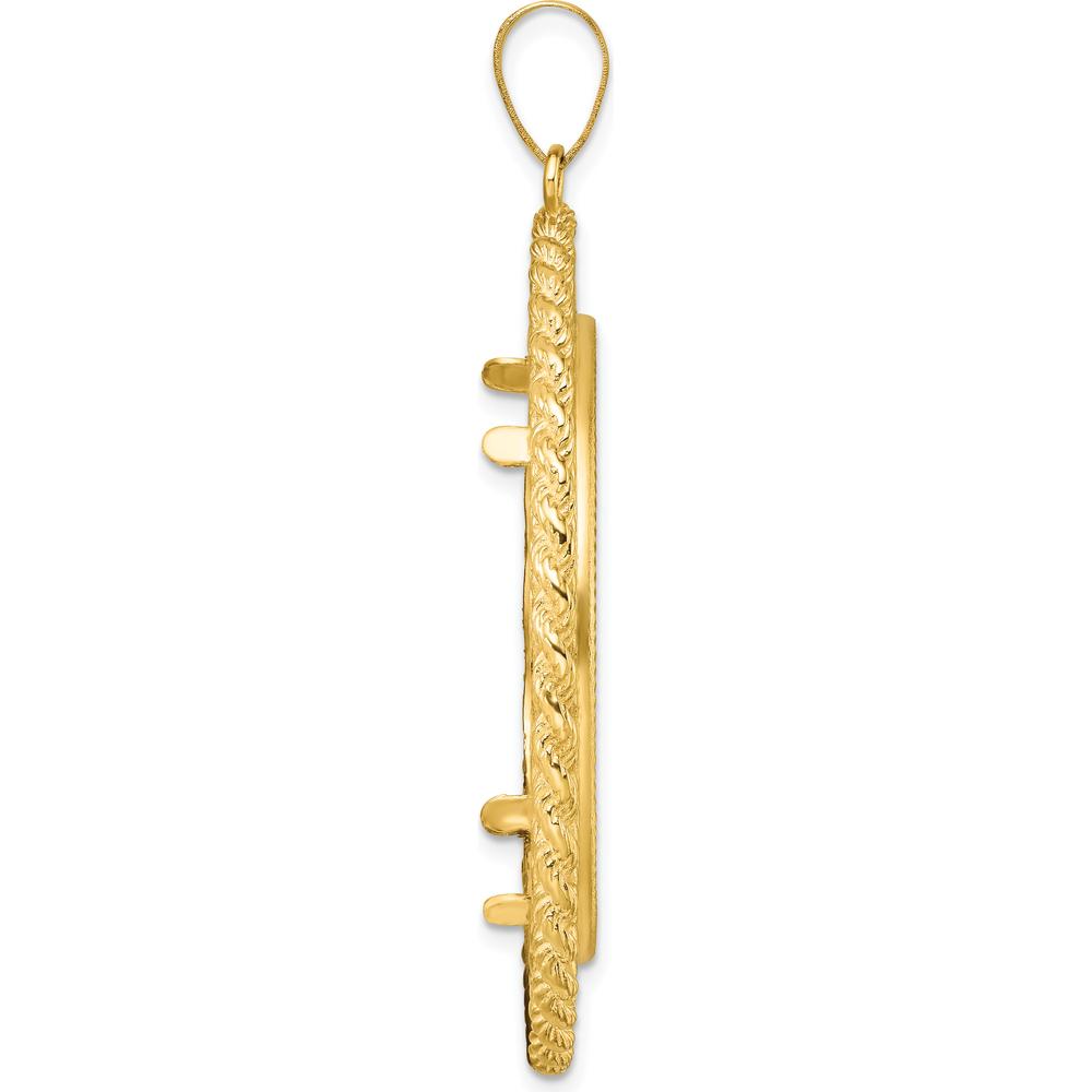 14K Yellow Gold Polished and Diamond-Cut Heart and Rope Coin Bezel Pendant - 44.8mm Width, 48mm Length by Numis Coin Jewelry