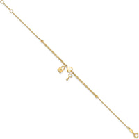 14K Yellow Gold Polished and Diamond-Cut Heart Lock and Key Bracelet with 0.5" Extender by Oro Pregiato