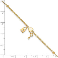 14K Yellow Gold Polished and Diamond-Cut Heart Lock and Key Bracelet with 0.5" Extender by Oro Pregiato