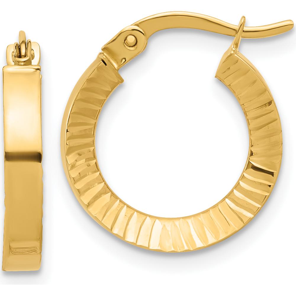 14K Yellow Gold Polished and Diamond-Cut Hoop Earrings - 18.2mm Length, 2.7mm Thickness by 0
