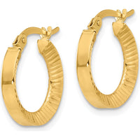 14K Yellow Gold Polished and Diamond-Cut Hoop Earrings - 18.2mm Length, 2.7mm Thickness by 0