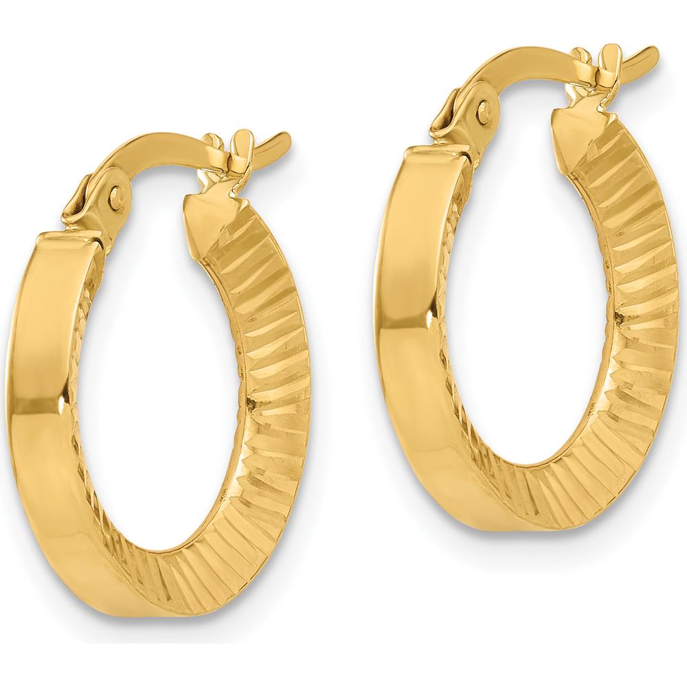 14K Yellow Gold Polished and Diamond-Cut Hoop Earrings - 18.2mm Length, 2.7mm Thickness by 0