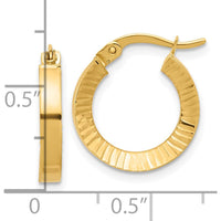 14K Yellow Gold Polished and Diamond-Cut Hoop Earrings - 18.2mm Length, 2.7mm Thickness by 0