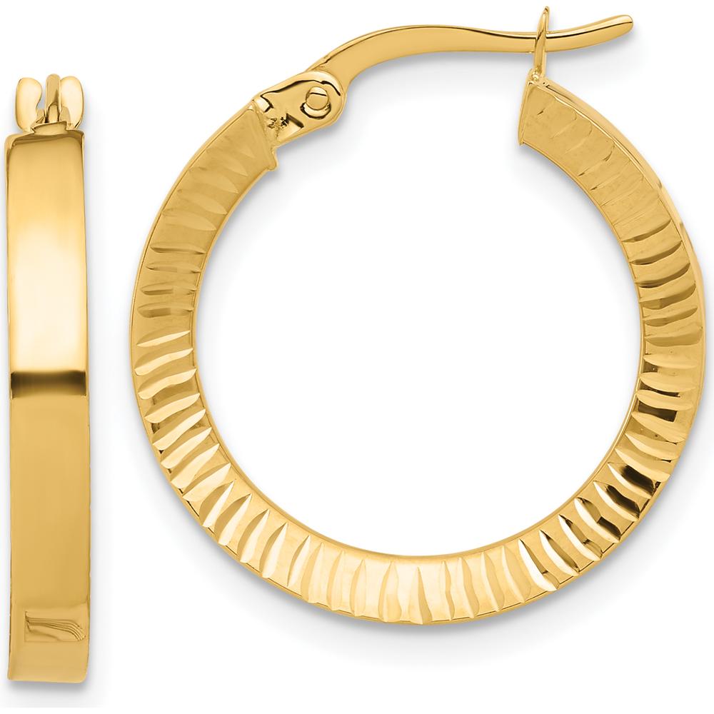 14K Yellow Gold Polished and Diamond-cut Hoop Earrings - 22.36mm Length by 0