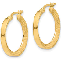 14K Yellow Gold Polished and Diamond-cut Hoop Earrings - 22.36mm Length by 0