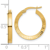 14K Yellow Gold Polished and Diamond-cut Hoop Earrings - 22.36mm Length by 0
