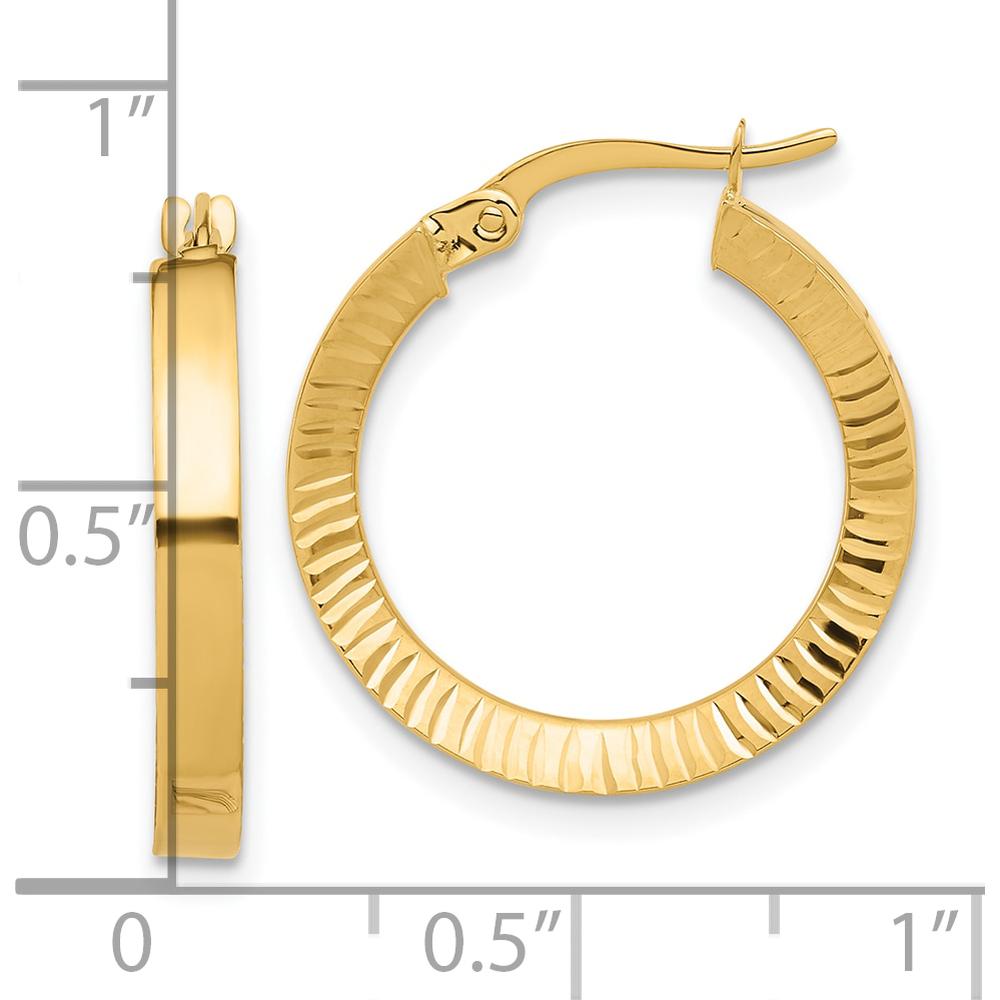 14K Yellow Gold Polished and Diamond-cut Hoop Earrings - 22.36mm Length by 0